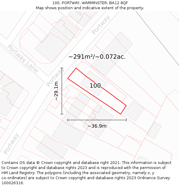 100, PORTWAY, WARMINSTER, BA12 8QF: Plot and title map