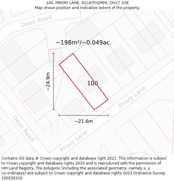 100, PRIORY LANE, SCUNTHORPE, DN17 1HE: Plot and title map