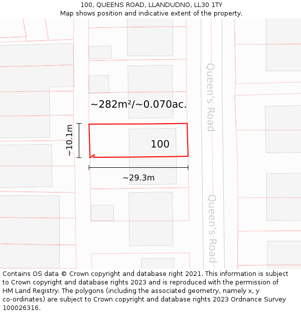 100, QUEENS ROAD, LLANDUDNO, LL30 1TY: Plot and title map