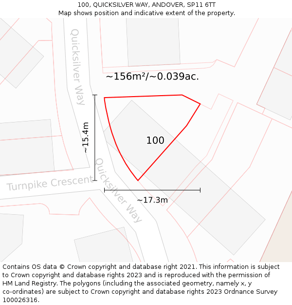 100, QUICKSILVER WAY, ANDOVER, SP11 6TT: Plot and title map