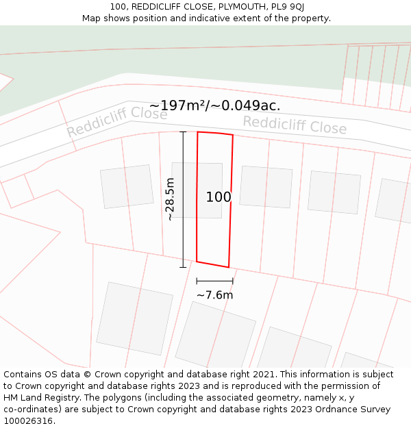 100, REDDICLIFF CLOSE, PLYMOUTH, PL9 9QJ: Plot and title map