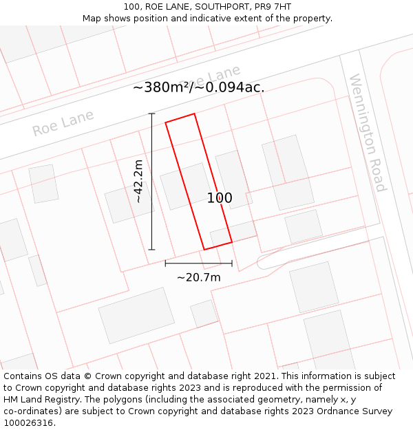 100, ROE LANE, SOUTHPORT, PR9 7HT: Plot and title map