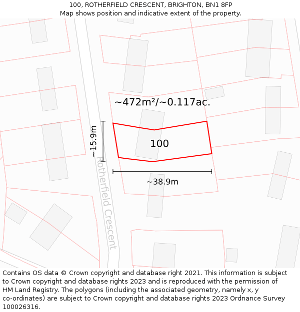 100, ROTHERFIELD CRESCENT, BRIGHTON, BN1 8FP: Plot and title map