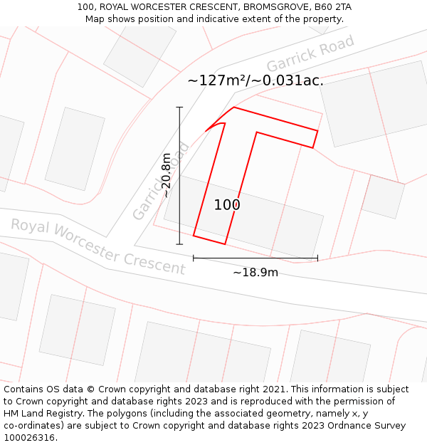 100, ROYAL WORCESTER CRESCENT, BROMSGROVE, B60 2TA: Plot and title map