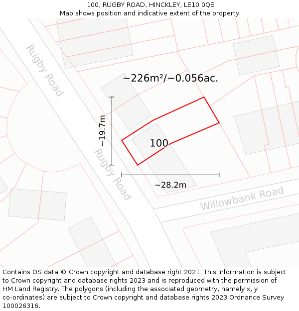 100, RUGBY ROAD, HINCKLEY, LE10 0QE: Plot and title map