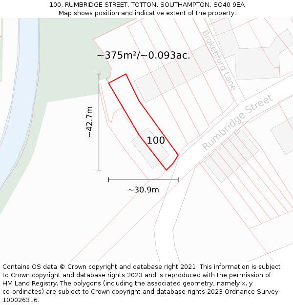 100, RUMBRIDGE STREET, TOTTON, SOUTHAMPTON, SO40 9EA: Plot and title map