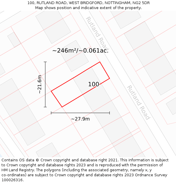 100, RUTLAND ROAD, WEST BRIDGFORD, NOTTINGHAM, NG2 5DR: Plot and title map