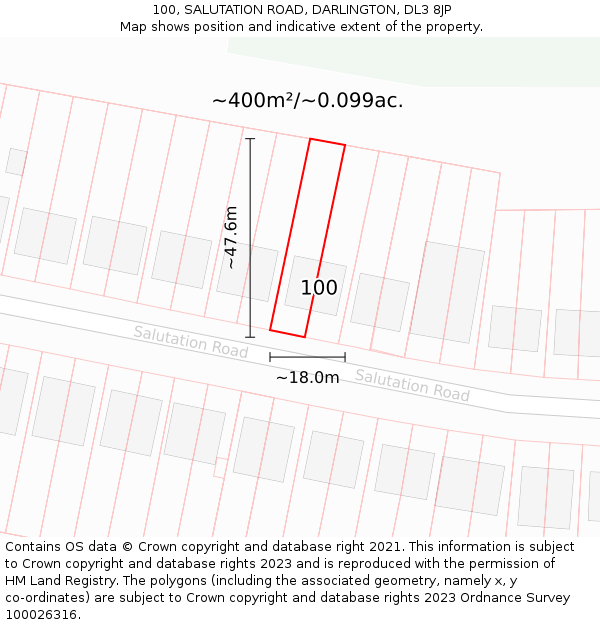 100, SALUTATION ROAD, DARLINGTON, DL3 8JP: Plot and title map
