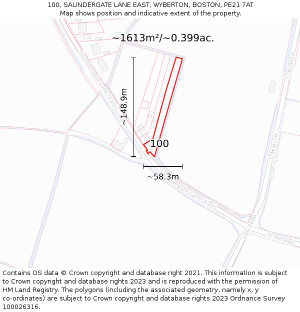 100, SAUNDERGATE LANE EAST, WYBERTON, BOSTON, PE21 7AT: Plot and title map