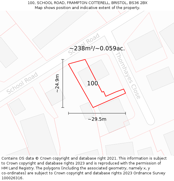 100, SCHOOL ROAD, FRAMPTON COTTERELL, BRISTOL, BS36 2BX: Plot and title map