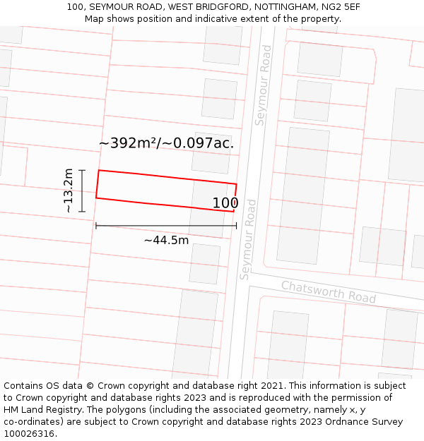 100, SEYMOUR ROAD, WEST BRIDGFORD, NOTTINGHAM, NG2 5EF: Plot and title map