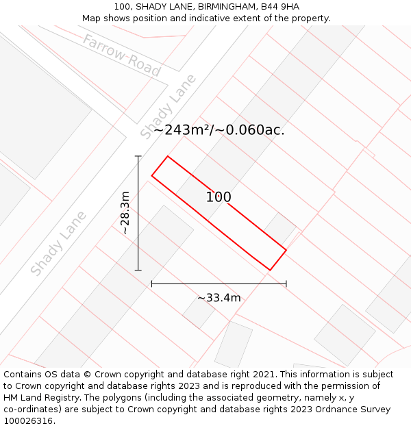 100, SHADY LANE, BIRMINGHAM, B44 9HA: Plot and title map