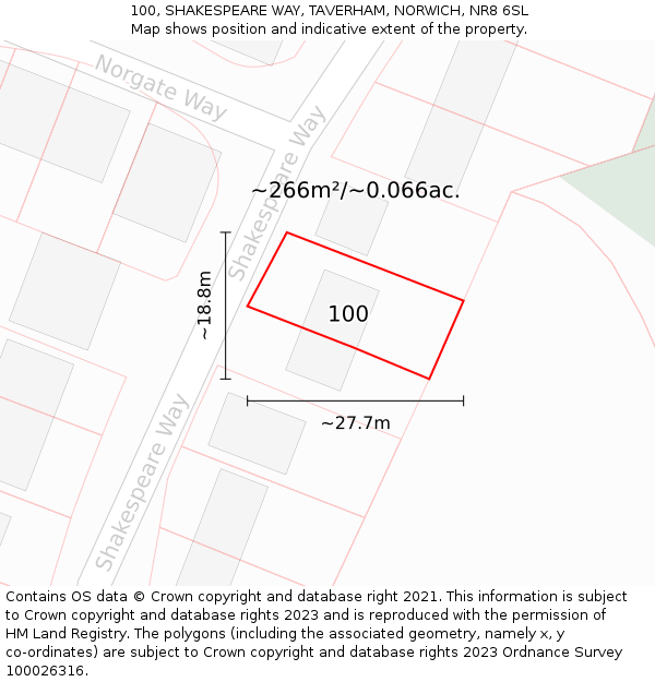 100, SHAKESPEARE WAY, TAVERHAM, NORWICH, NR8 6SL: Plot and title map