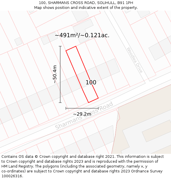 100, SHARMANS CROSS ROAD, SOLIHULL, B91 1PH: Plot and title map