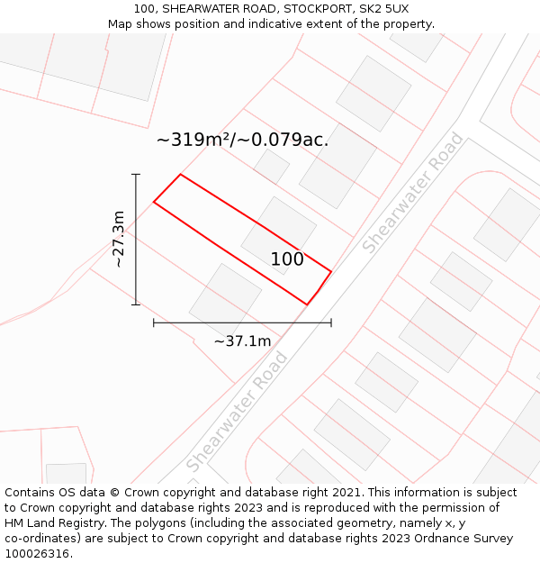 100, SHEARWATER ROAD, STOCKPORT, SK2 5UX: Plot and title map