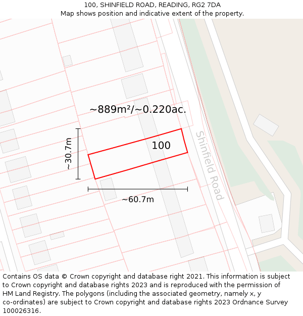 100, SHINFIELD ROAD, READING, RG2 7DA: Plot and title map