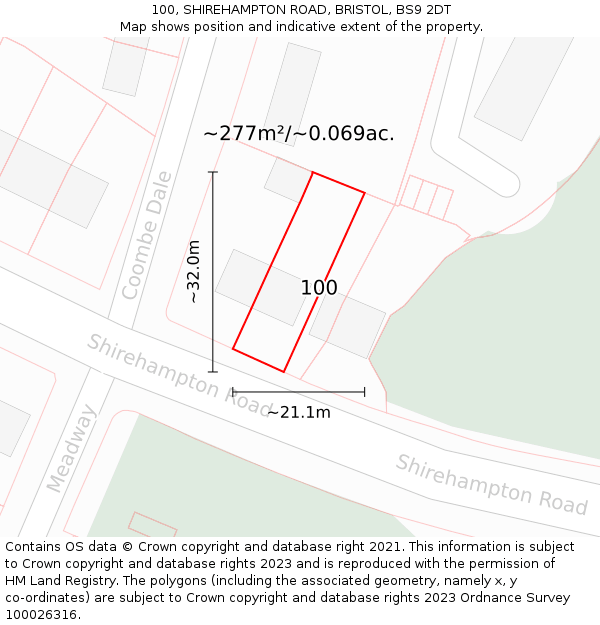 100, SHIREHAMPTON ROAD, BRISTOL, BS9 2DT: Plot and title map