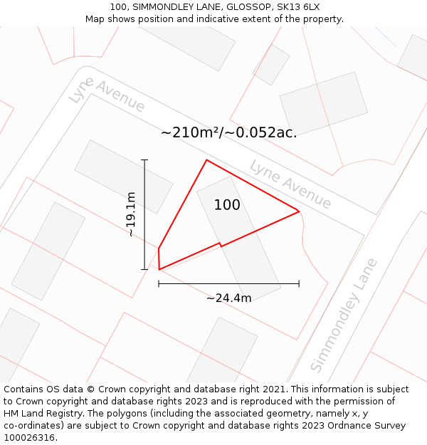 100, SIMMONDLEY LANE, GLOSSOP, SK13 6LX: Plot and title map