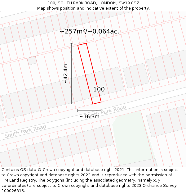 100, SOUTH PARK ROAD, LONDON, SW19 8SZ: Plot and title map