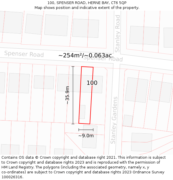 100, SPENSER ROAD, HERNE BAY, CT6 5QP: Plot and title map