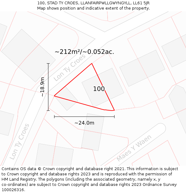 100, STAD TY CROES, LLANFAIRPWLLGWYNGYLL, LL61 5JR: Plot and title map