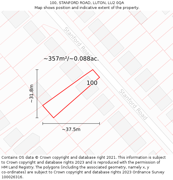 100, STANFORD ROAD, LUTON, LU2 0QA: Plot and title map