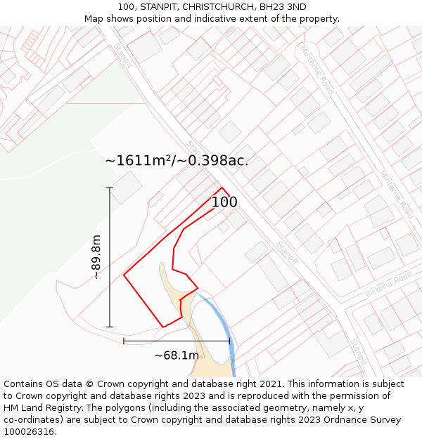 100, STANPIT, CHRISTCHURCH, BH23 3ND: Plot and title map