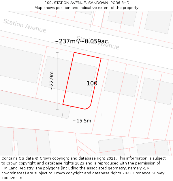 100, STATION AVENUE, SANDOWN, PO36 8HD: Plot and title map