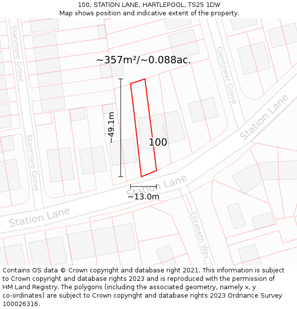 100, STATION LANE, HARTLEPOOL, TS25 1DW: Plot and title map