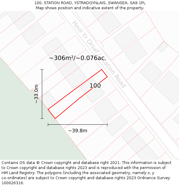 100, STATION ROAD, YSTRADGYNLAIS, SWANSEA, SA9 1PL: Plot and title map