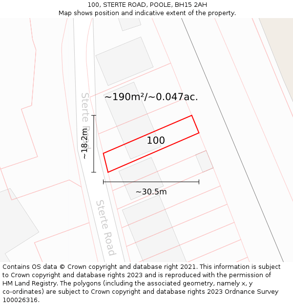 100, STERTE ROAD, POOLE, BH15 2AH: Plot and title map