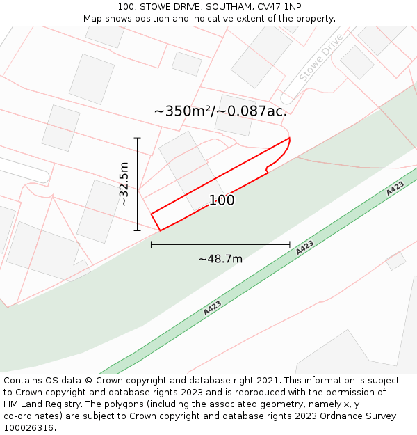 100, STOWE DRIVE, SOUTHAM, CV47 1NP: Plot and title map