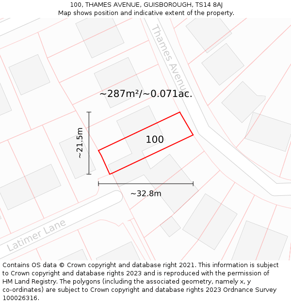 100, THAMES AVENUE, GUISBOROUGH, TS14 8AJ: Plot and title map