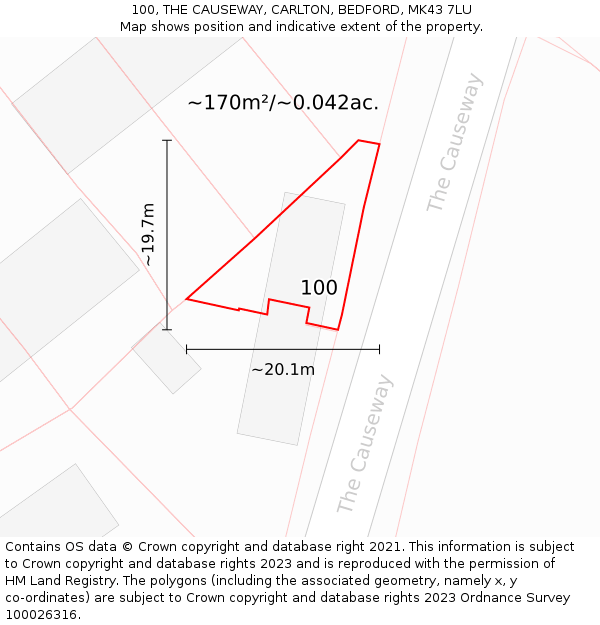 100, THE CAUSEWAY, CARLTON, BEDFORD, MK43 7LU: Plot and title map