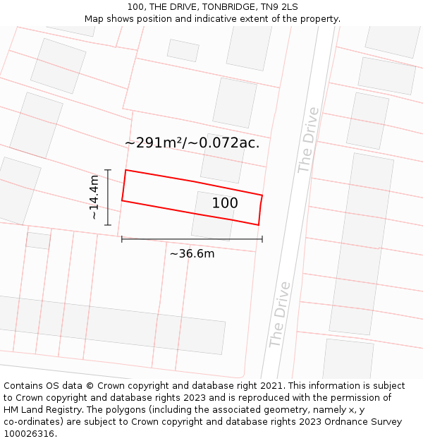 100, THE DRIVE, TONBRIDGE, TN9 2LS: Plot and title map