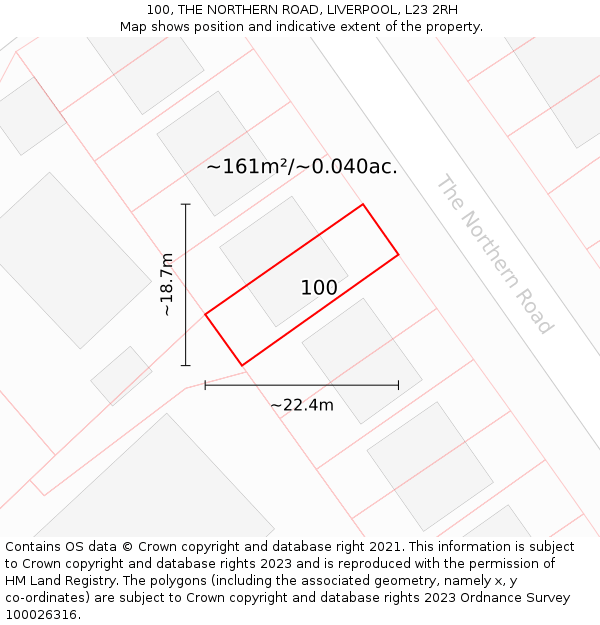 100, THE NORTHERN ROAD, LIVERPOOL, L23 2RH: Plot and title map