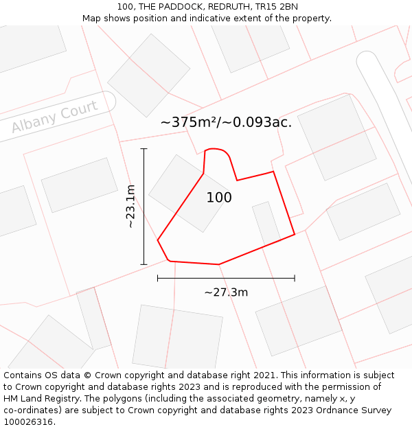 100, THE PADDOCK, REDRUTH, TR15 2BN: Plot and title map