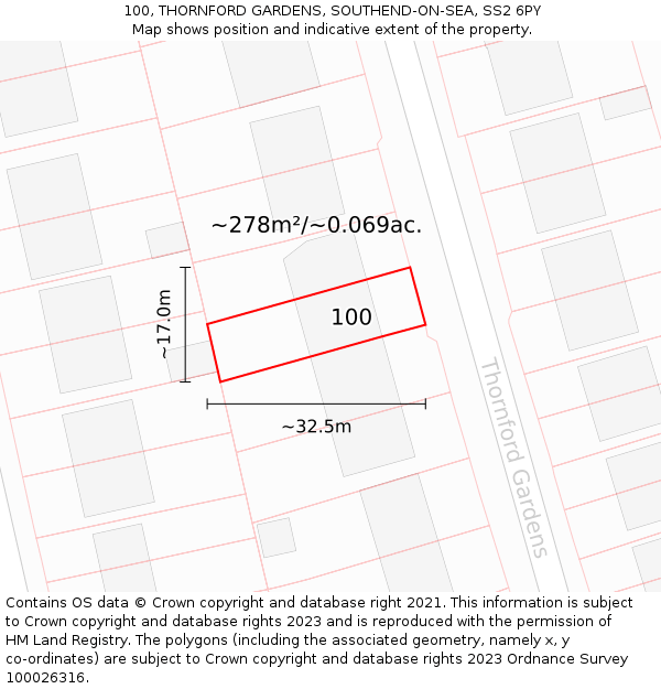 100, THORNFORD GARDENS, SOUTHEND-ON-SEA, SS2 6PY: Plot and title map