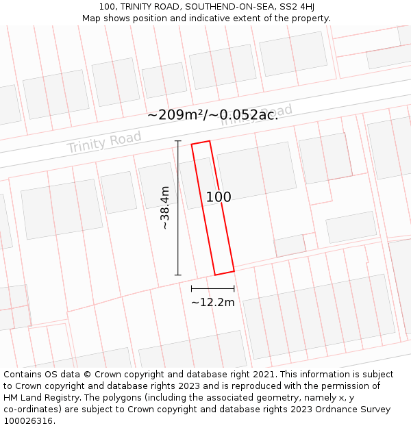 100, TRINITY ROAD, SOUTHEND-ON-SEA, SS2 4HJ: Plot and title map