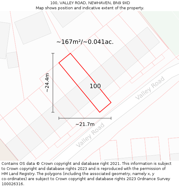 100, VALLEY ROAD, NEWHAVEN, BN9 9XD: Plot and title map