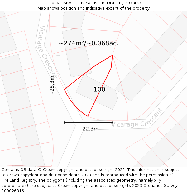 100, VICARAGE CRESCENT, REDDITCH, B97 4RR: Plot and title map