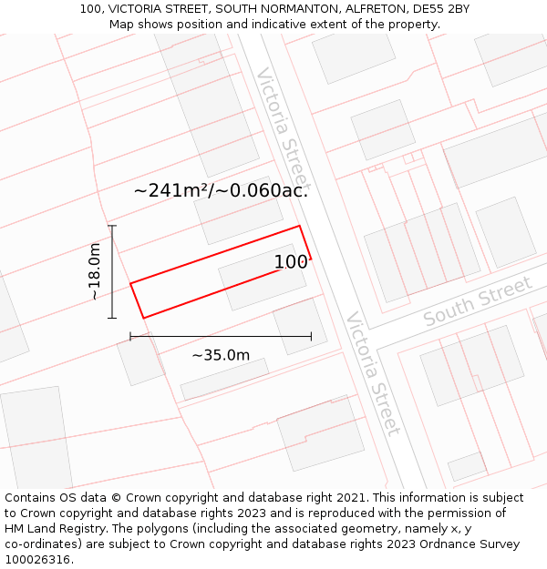 100, VICTORIA STREET, SOUTH NORMANTON, ALFRETON, DE55 2BY: Plot and title map