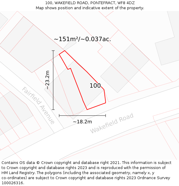 100, WAKEFIELD ROAD, PONTEFRACT, WF8 4DZ: Plot and title map