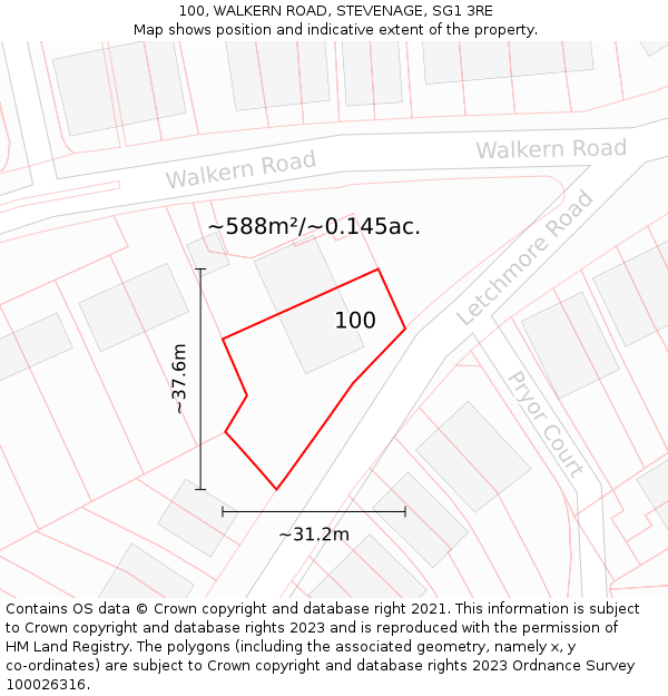 100, WALKERN ROAD, STEVENAGE, SG1 3RE: Plot and title map