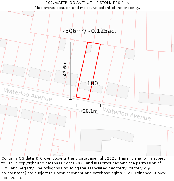 100, WATERLOO AVENUE, LEISTON, IP16 4HN: Plot and title map