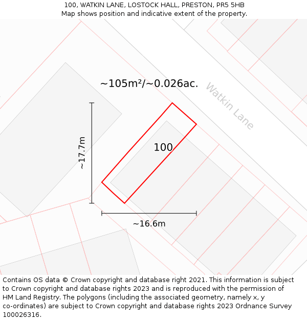 100, WATKIN LANE, LOSTOCK HALL, PRESTON, PR5 5HB: Plot and title map