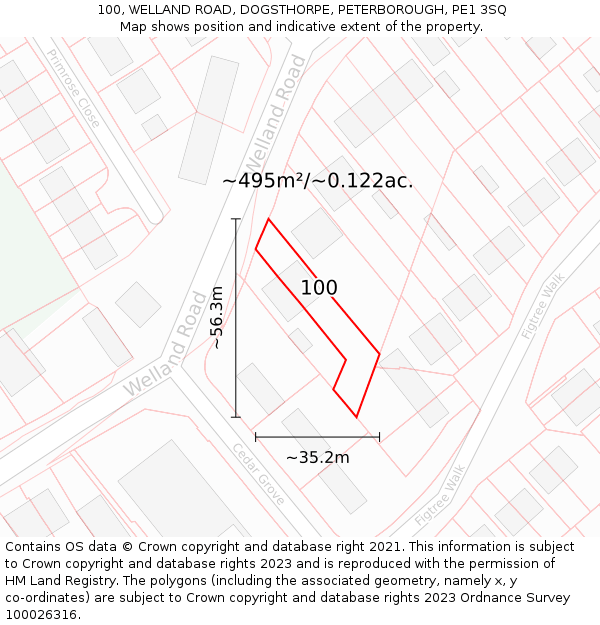 100, WELLAND ROAD, DOGSTHORPE, PETERBOROUGH, PE1 3SQ: Plot and title map