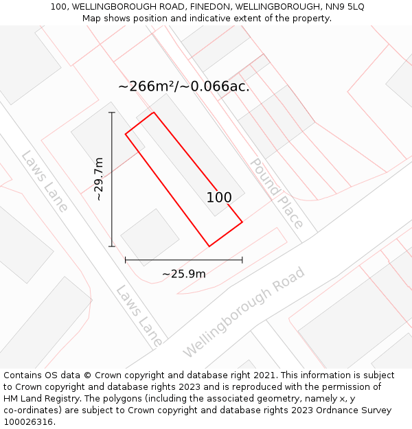 100, WELLINGBOROUGH ROAD, FINEDON, WELLINGBOROUGH, NN9 5LQ: Plot and title map