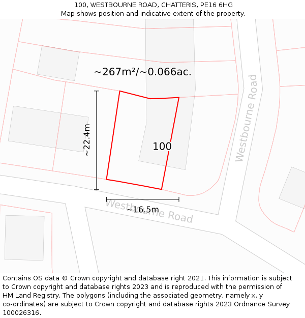 100, WESTBOURNE ROAD, CHATTERIS, PE16 6HG: Plot and title map