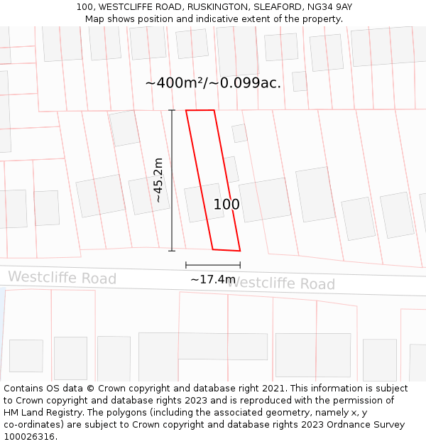 100, WESTCLIFFE ROAD, RUSKINGTON, SLEAFORD, NG34 9AY: Plot and title map